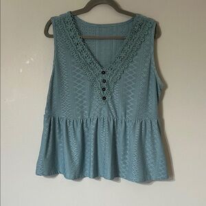 SHEIN Lace-Trim Peplum Tank Top in Dusty Teal